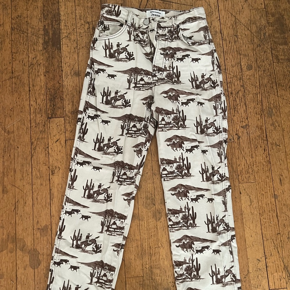 reformation patterned jeans 26